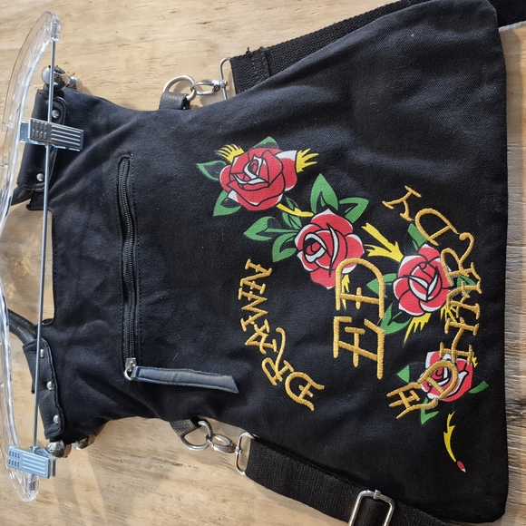 Vintage Ed Hardy Black Skull Tote/Messenger Bag - Picture 5 of 16